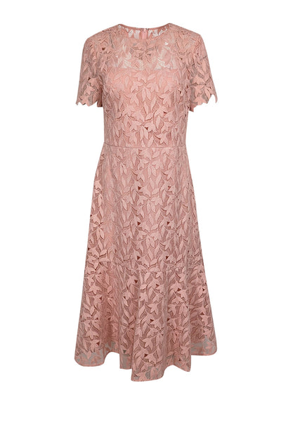 Current Boutique-Shoshanna - Pink Embroidered Lace Short Sleeve Midi Dress Sz 12