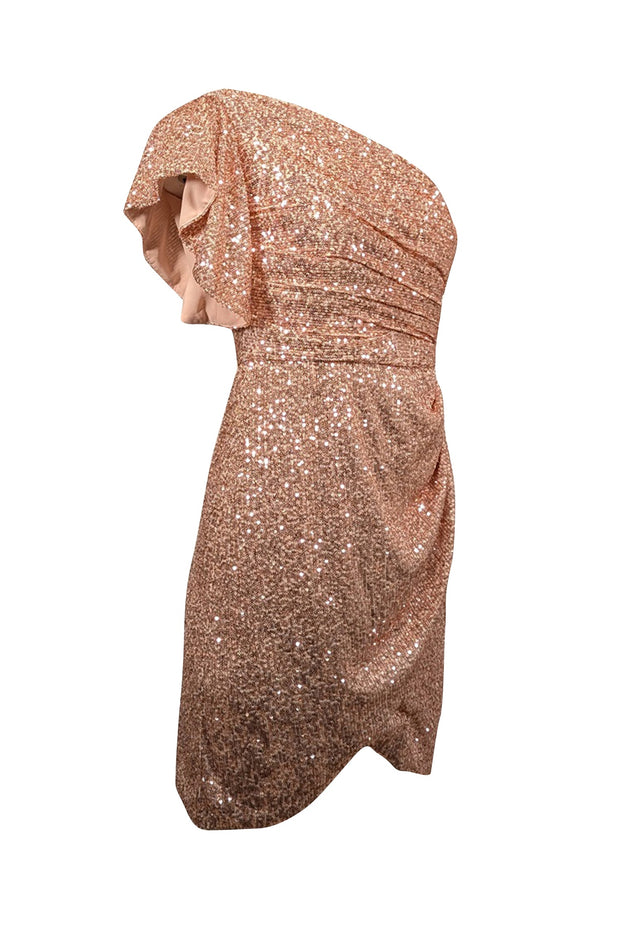 Current Boutique-Shoshanna - Rose Gold Pink Sequin One Shoulder Dress Sz 2