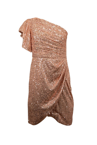 Current Boutique-Shoshanna - Rose Gold Pink Sequin One Shoulder Dress Sz 2