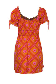 Current Boutique-Show Me Your Mumu - Orange & Pink Print Puff Short Sleeve "Nikki" Dress Sz S