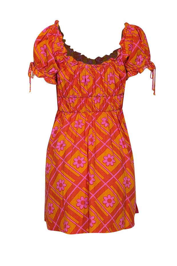 Current Boutique-Show Me Your Mumu - Orange & Pink Print Puff Short Sleeve "Nikki" Dress Sz S