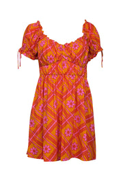 Current Boutique-Show Me Your Mumu - Orange & Pink Print Puff Short Sleeve "Nikki" Dress Sz S