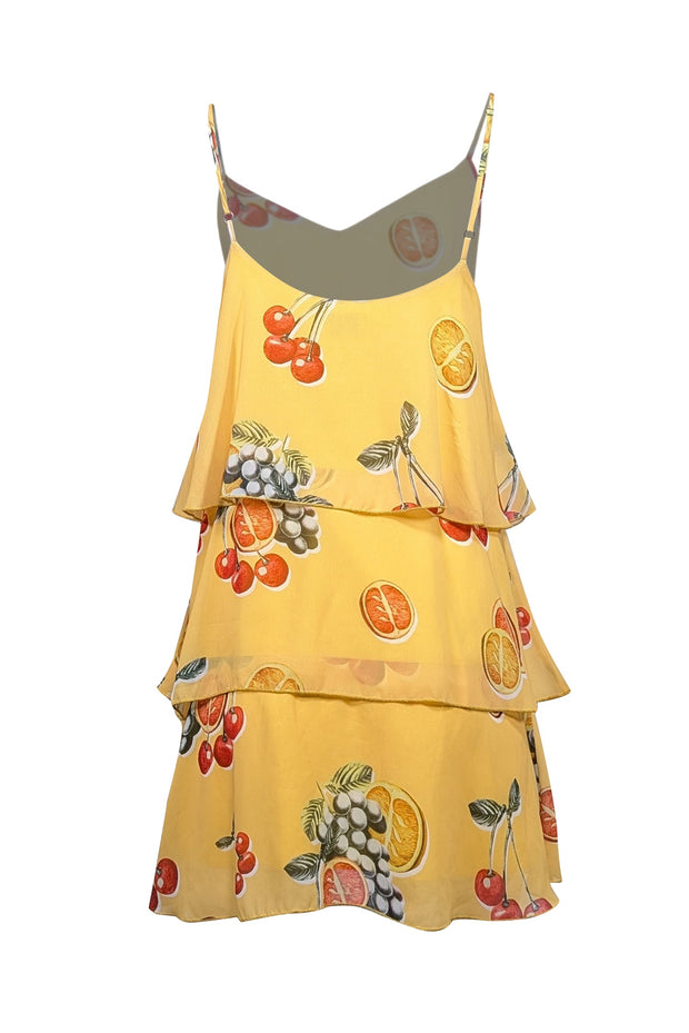 Current Boutique-Show Me Your Mumu - Yellow Fruit Print Tiered Mini Dress Sz L