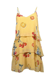 Current Boutique-Show Me Your Mumu - Yellow Fruit Print Tiered Mini Dress Sz L