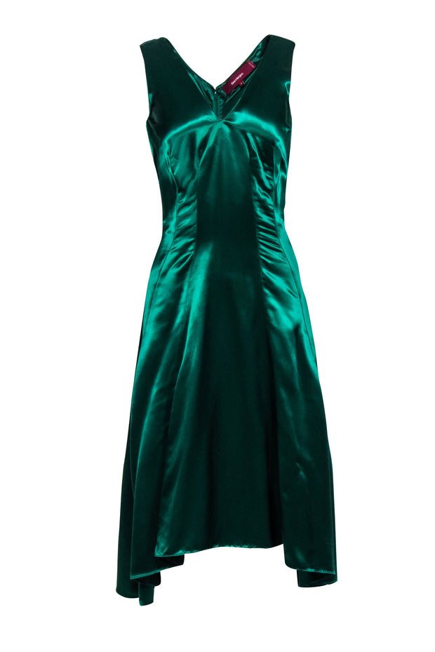 Current Boutique-Sies Marjan - Emerald Green Satin Sleeveless Midi Dress Sz 4