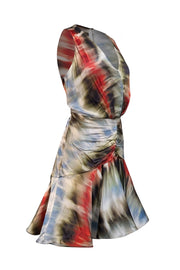 Current Boutique-Silvia Tcherassi - Green, Red, Cream, & Blue Print Silk Blend Ruched Dress Sz L