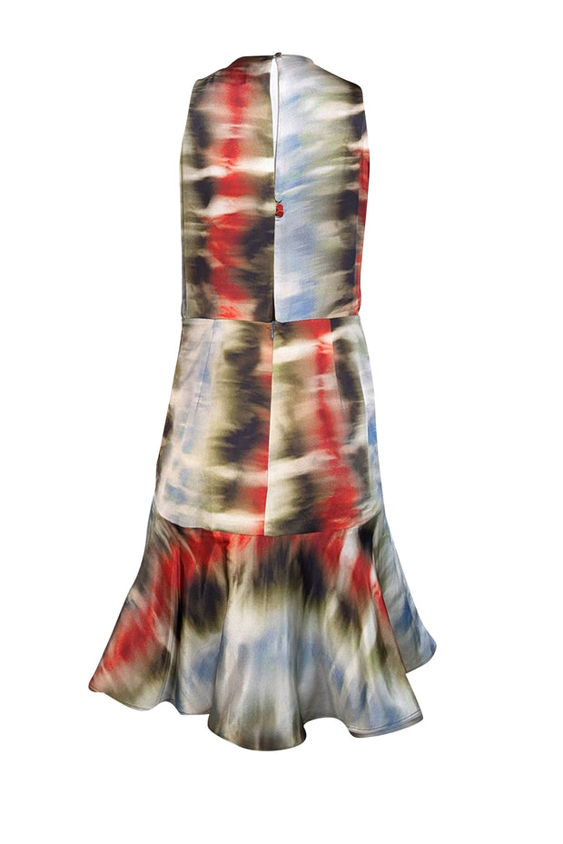 Current Boutique-Silvia Tcherassi - Green, Red, Cream, & Blue Print Silk Blend Ruched Dress Sz L