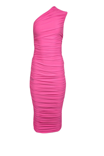 Current Boutique-Solace London - Pink Ruched Crepe One Shoulder Midi Dress Sz 2