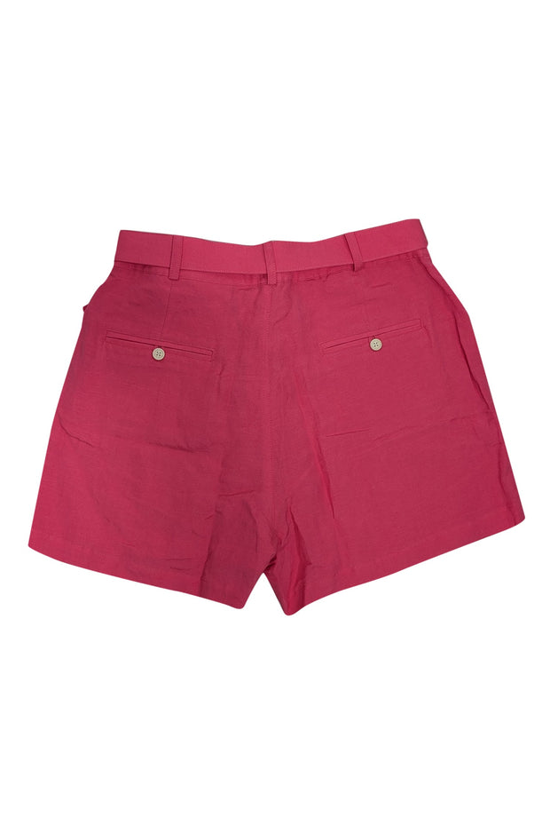 Current Boutique-Solid & Striped - Fuchsia Linen Blend Belted Shorts Sz L