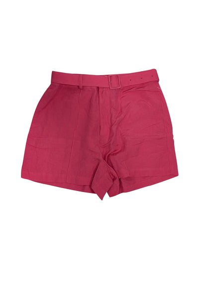 Current Boutique-Solid & Striped - Fuchsia Linen Blend Belted Shorts Sz L