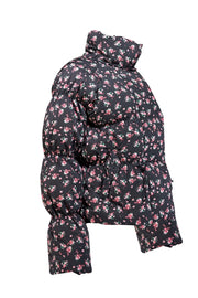 Current Boutique-Something Navy - Black & Pink Floral Print Puffer Jacket Sz XS