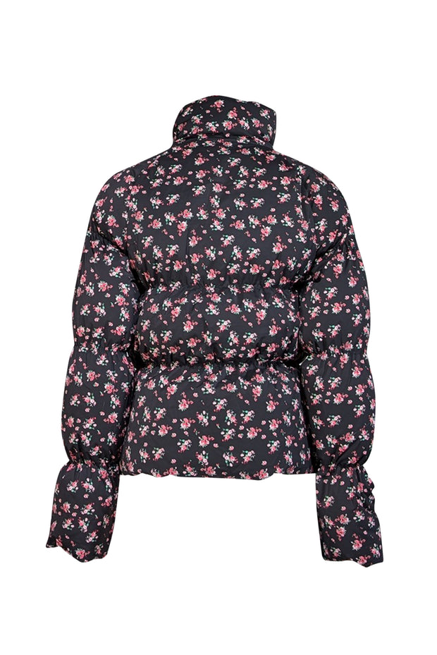 Current Boutique-Something Navy - Black & Pink Floral Print Puffer Jacket Sz XS