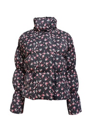 Current Boutique-Something Navy - Black & Pink Floral Print Puffer Jacket Sz XS