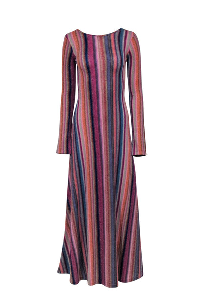 Current Boutique-Something Navy - Shimmering Rainbow Striped Knit Reversible Maxi Dress Sz S