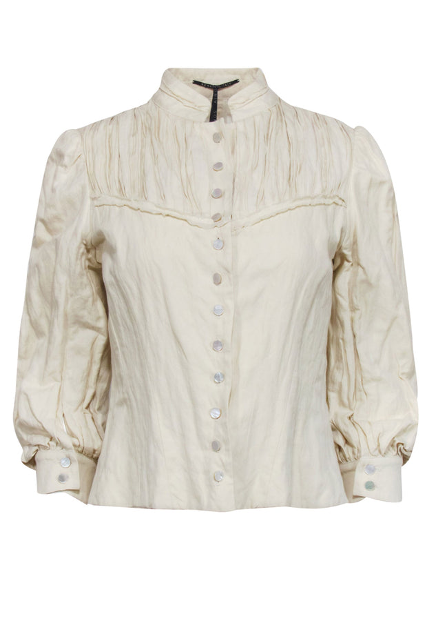 Current Boutique-Sonia - Cream Ruched Button Up Shirt Sz 6