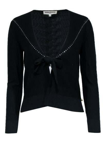 Current Boutique-Sonia Rykiel - Black Rhinestone Trim Tie Front Cardigan Sz 10