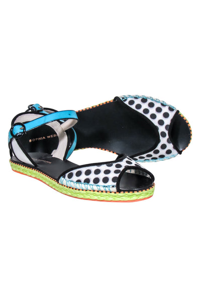 Current Boutique-Sophia Webster - Black & White Polka Dot w/Blue Straps Sz 7.5