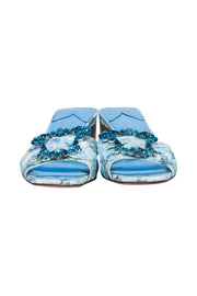 Current Boutique-Sophia Webster x LoveShackFancy - Blue Floral Print Jeweled Mule Heel Sz 8.5