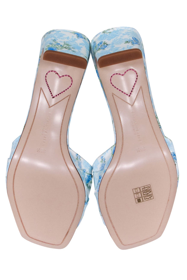 Current Boutique-Sophia Webster x LoveShackFancy - Blue Floral Print Jeweled Mule Heel Sz 8.5