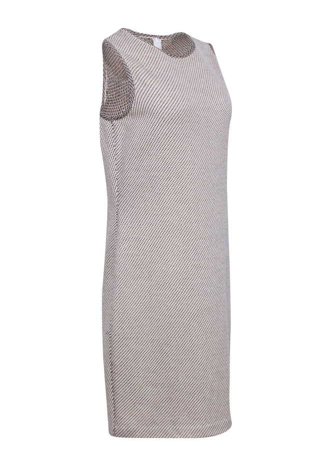 Current Boutique-St John - Ivory Sleeveless Sheath Dress w/ Black Polka Dot Print Sz 10