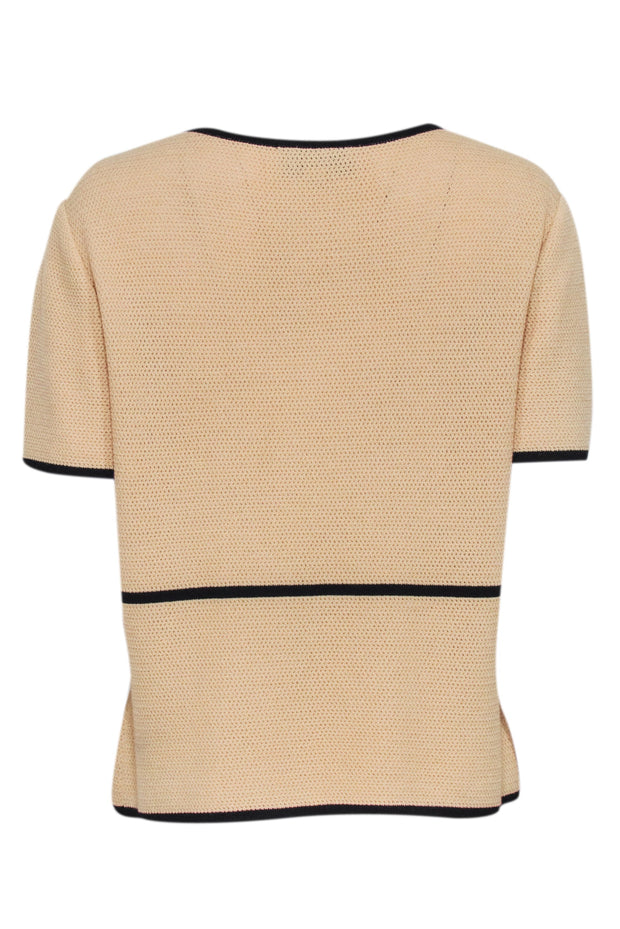 Current Boutique-St. John - Beige & Black Knit Button Detail Top Sz 12