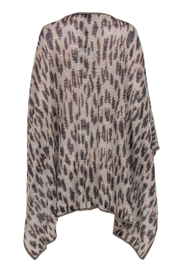 Current Boutique-St. John - Beige & Brown Leopard Print Open Fron Cardigan Shawl Sz OS