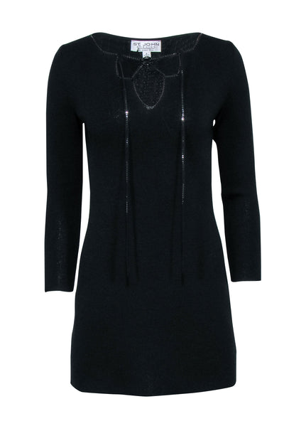 Current Boutique-St. John - Black Knit "O" Ring Neckline Knit Dress Sz 2