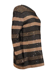 Current Boutique-St. John - Black & Metallic Gold Stripe Knit Sweater Sz L