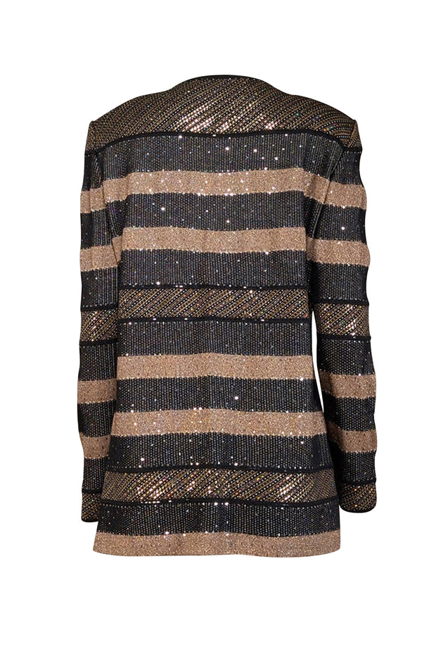 Current Boutique-St. John - Black & Metallic Gold Stripe Knit Sweater Sz L