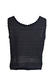 Current Boutique-St. John - Black Sleeveless Knit Top w/ Crochet Hem Sz L