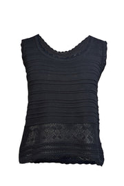 Current Boutique-St. John - Black Sleeveless Knit Top w/ Crochet Hem Sz L