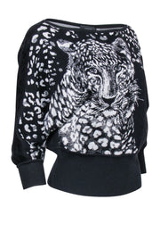 Current Boutique-St. John - Black w/ White Leopard Face & Print Knit Top Sz S