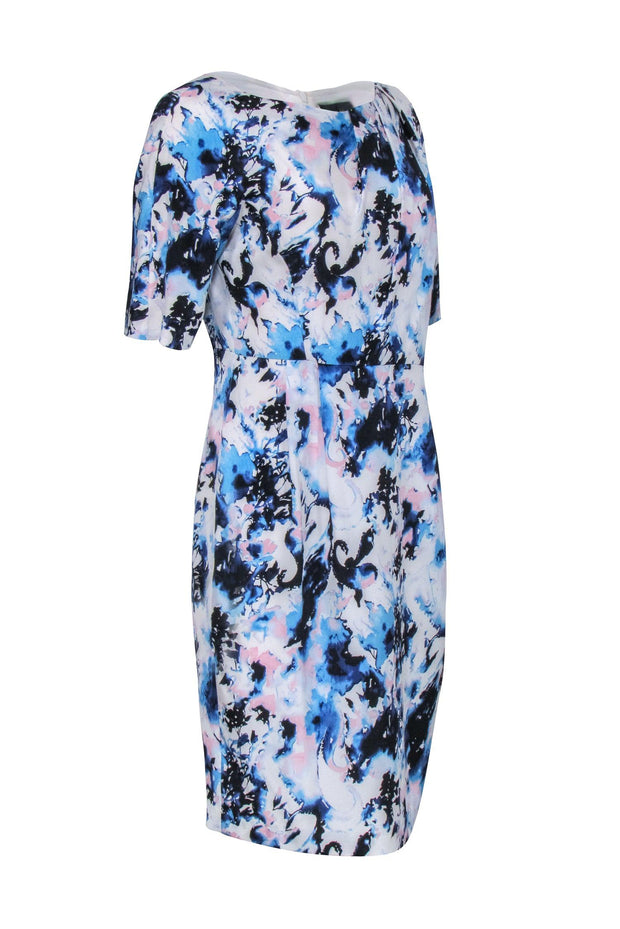 Current Boutique-St. John - Blue, White, & Pink Water Color Print Dress Sz 8