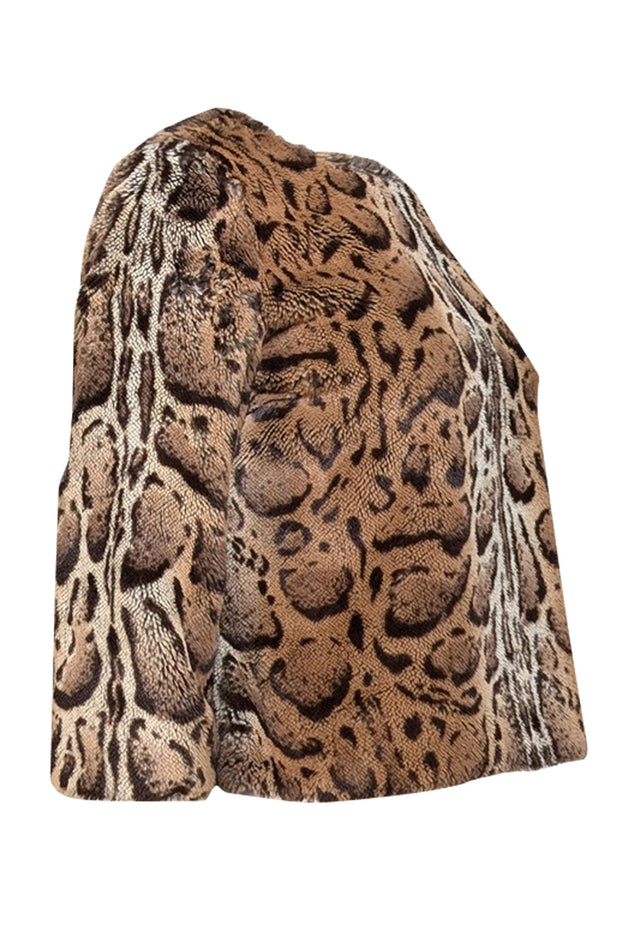 Current Boutique-St. John - Brown Leopard Print Faux Fur Long Sleeve Top Sz 4