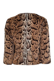 Current Boutique-St. John - Brown Leopard Print Faux Fur Long Sleeve Top Sz 4