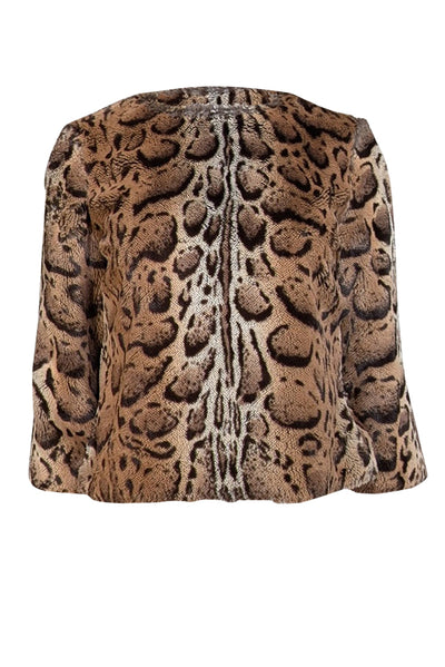 Current Boutique-St. John - Brown Leopard Print Faux Fur Long Sleeve Top Sz 4