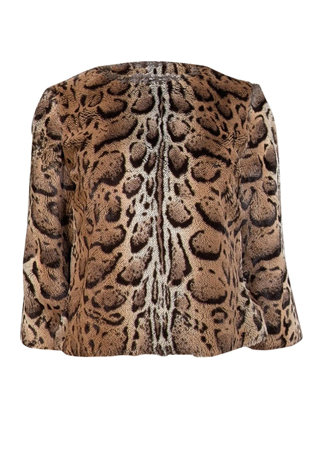 Current Boutique-St. John - Brown Leopard Print Faux Fur Long Sleeve Top Sz 4