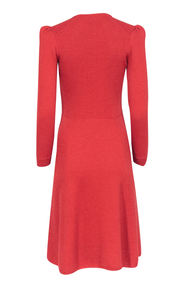 Current Boutique-St. John - Burnt Orange Flared Long Sleeve Knit Dress Sz XS