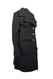 Current Boutique-St. John Caviar - Black Wool Blend Longline Jacket w/ Fringe Trim Sz 6