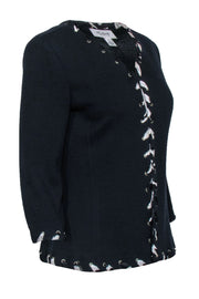 Current Boutique-St. John Collection - Navy Blue Textured Cardigan w/ Ribbon Trim Sz 6