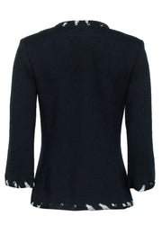 Current Boutique-St. John Collection - Navy Blue Textured Cardigan w/ Ribbon Trim Sz 6