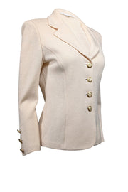 Current Boutique-St. John - Cream Knit Gold Button Front Blazer Sz 4