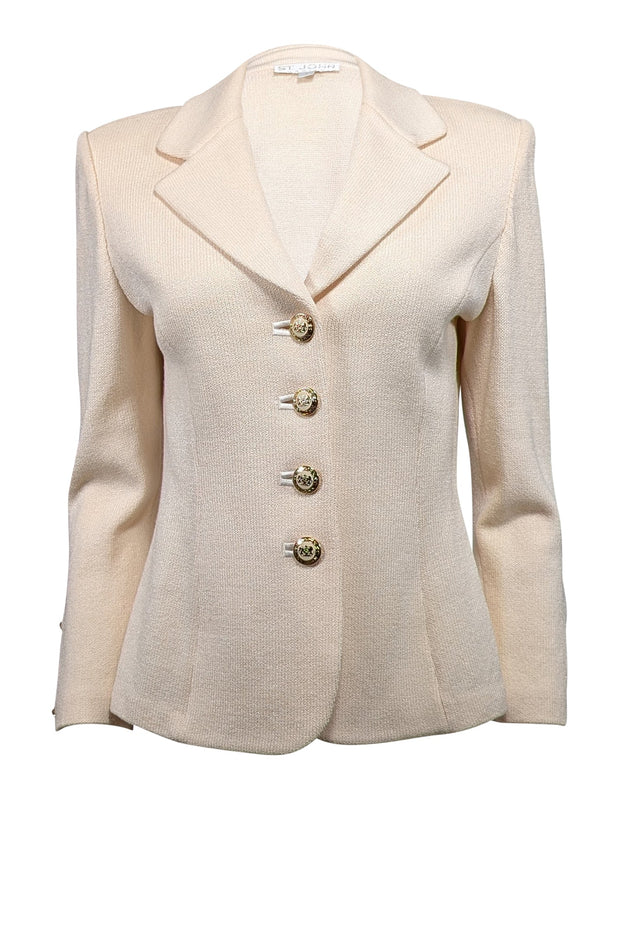 Current Boutique-St. John - Cream Knit Gold Button Front Blazer Sz 4