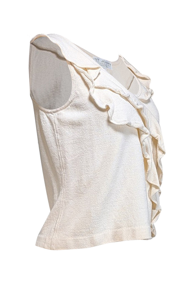 Current Boutique-St. John - Cream Ruffled Sleeveless Knit Top Sz S