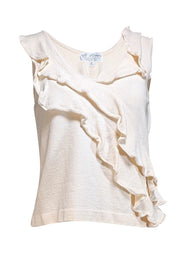 Current Boutique-St. John - Cream Ruffled Sleeveless Knit Top Sz S