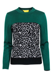 Current Boutique-St. John - Green w/ Black & Grey Leopard Print Sweater Sz S