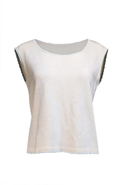 Current Boutique-St. John - Ivory Wool Blend Tank Top w/ Contrast Trim Sz S