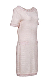 Current Boutique-St. John - Light Pink & Cream Tweed Sheath Dress w/ Fringe Accents Sz 12