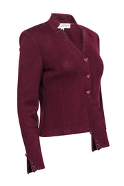 Current Boutique-St. John - Maroon Knit Blazer w/ Rhinestones Sz 2