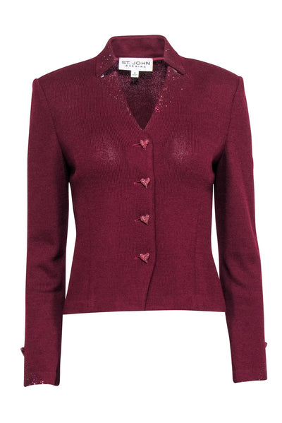 Current Boutique-St. John - Maroon Knit Blazer w/ Rhinestones Sz 2